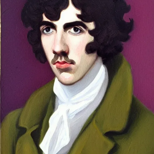 Prompt: regency era painting of a young george harrison in the style of henry pierce bone