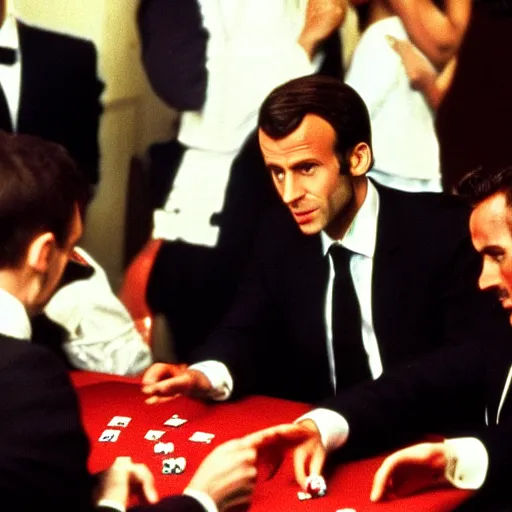Image similar to Emmanuel Macron, playing poker with the devil, in American Psycho (1999)