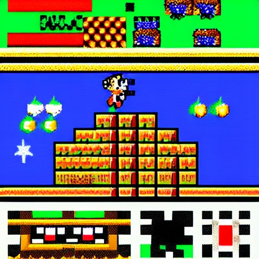 Image similar to a super mario video game in space, 8 bit pixel look