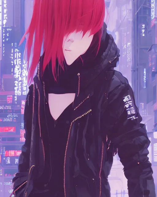 Image similar to kyoto animation, cool girl wearing cyberpunk intricate streetwear, beautiful, detailed portrait, cell shaded, 4 k, concept art, by wlop, ilya kuvshinov, artgerm, krenz cushart, greg rutkowski, pixiv. cinematic dramatic atmosphere, sharp focus, volumetric lighting, cinematic lighting, studio quality