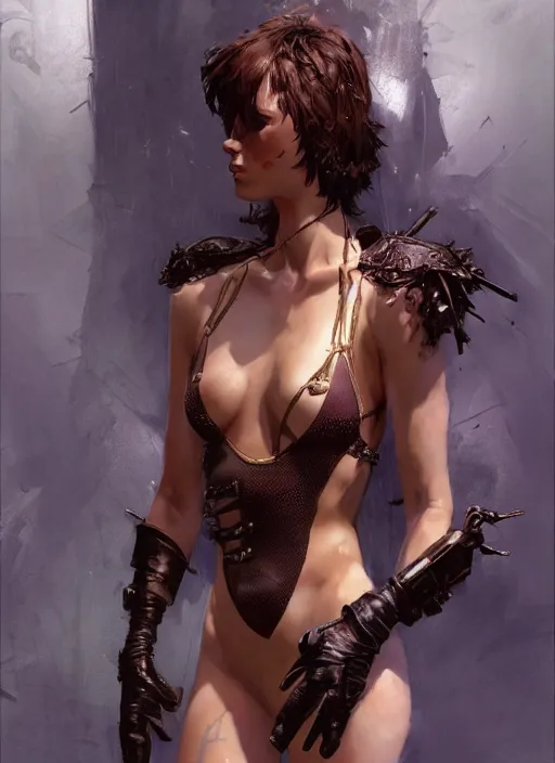 Prompt: girls posing seductively, fantasy character portrait, bikini, bodysuit, leotard, ultra realistic, wide angle, intricate details, the fifth element artifacts, highly detailed by, simon bisley craig mullins