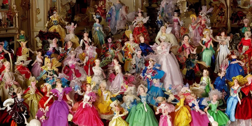 Image similar to !dream Women in baroque dresses, standing in the middle of the room full of toys. Keith Giffen