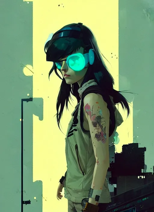 Image similar to highly detailed portrait of a moody post - cyberpunk young adult lady by atey ghailan, by greg rutkowski, by greg, tocchini, by james gilleard, by joe fenton, by kaethe butcher, gradient yellow, black, brown and cyan color scheme, grunge aesthetic!!! ( ( graffiti tag city background ) )