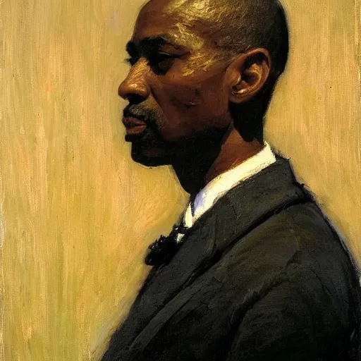 Prompt: a painting of a elegant, well fed, smooth-chinned, long nose, African, elder with few eyebrows by Henry Ossawa Tanner . thinker without facial hair, thoughtful, focused, visionary, calm, jovial, loving, fatherly, generous, . dramatic angle, ethereal lights, details, smooth, sharp focus, illustration, realistic, cinematic, artstation, award winning, rgb , unreal engine, octane render, cinematic light, macro, depth of field, blur, red light and clouds from the back, highly detailed epic cinematic concept art CG render made in Maya, Blender and Photoshop, octane render, excellent composition, dynamic dramatic cinematic lighting, aesthetic, very inspirational, arthouse.