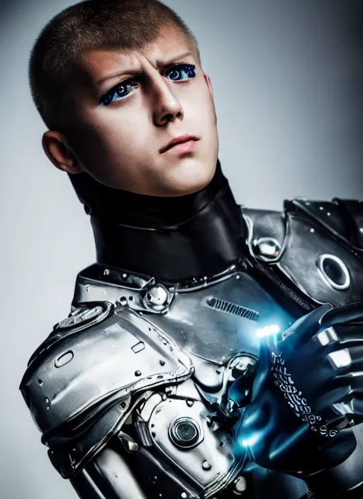 Image similar to A full portrait photo of real-life genos one punch man, f/22, 35mm, 2700K, lighting, perfect faces, award winning photography.