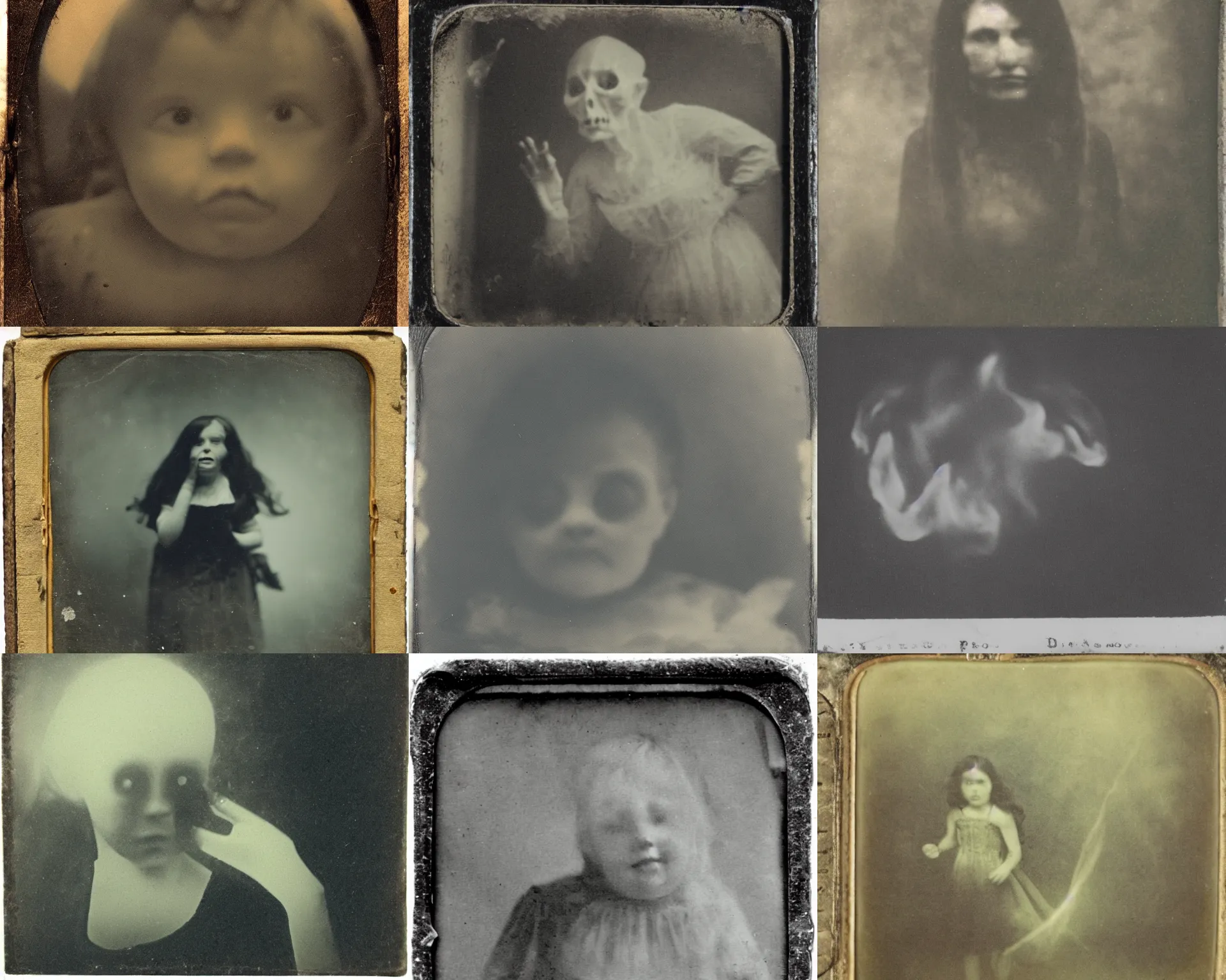 Prompt: daguerreotype photo of a poltergeist, detailed and creepy, ectoplasm