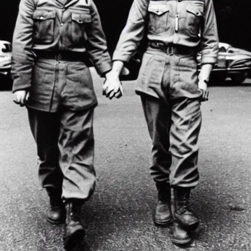 Image similar to gay ww 2 soldiers holding hands, 1 9 4 0 s