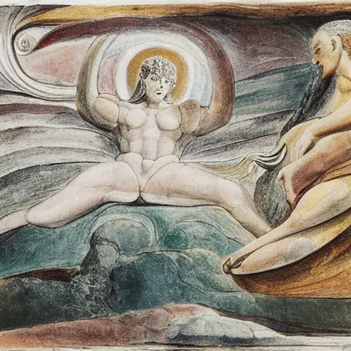 Image similar to mythological landscape in the style of william blake