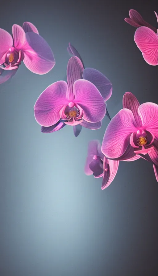 Image similar to still from an a24 film: depth of field raytraced light transmission through misty refracting toroidal orchid mist decaying into chiaroscuro studio lighting while partially submerged in colloid atmosphere, 8K