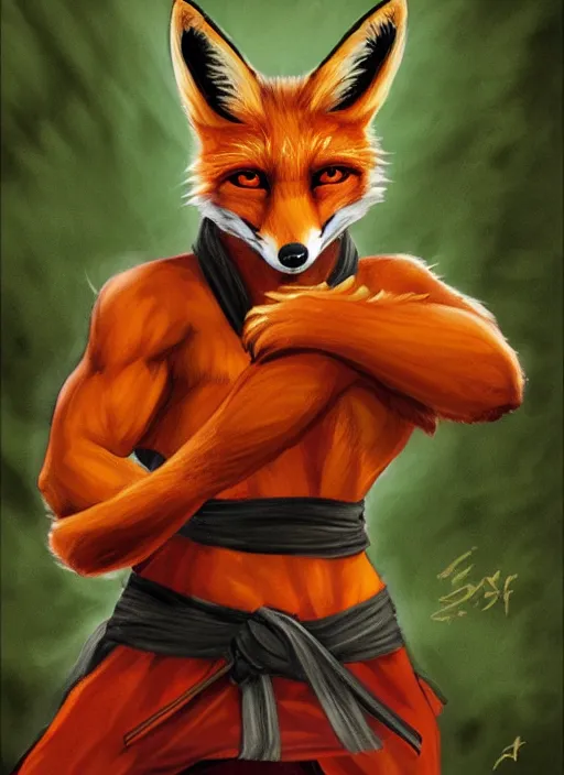 Prompt: A fantasy comic book style portrait painting of a fox person in monk clothing training martial arts, DAZ, hyperrealistic, ambient light, dynamic light