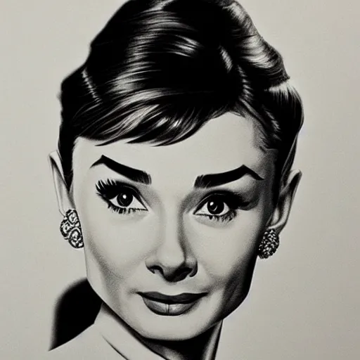 Image similar to pencil illustration of Audrey Hepburn highly detailed, cinematic,