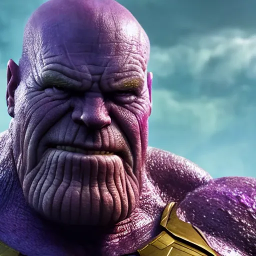 Image similar to Bryan Cranston as Thanos, HD promotional screenshot from new Avengers film, 8k ultra realistic, Marvel animation