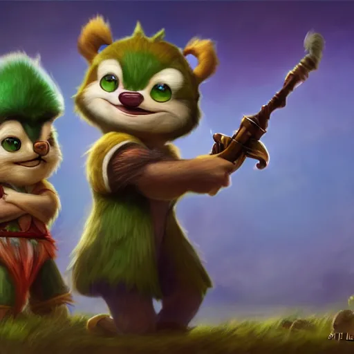 Prompt: Teemo from League of Legends, artwork by Martin Aitchison,Robert Ayton,John Berry,Frank Hampson,Robert Lumley,William Murray, B.H. Robinson, Gerald Whitcomb,Harry Wingfield, Eric Winter, Sep. E. Scott, a Rendering of a cinematic beautiful closeup moment of friends standing facing away from each other, Pensive Lonely, full of details, Matte painting, trending on artstation and unreal engine