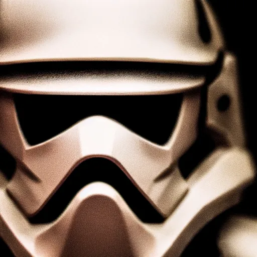 Image similar to close - up cyberpunk stormtrooper, moody lighting, 8 k, shallow depth of field, cinematic lighting,