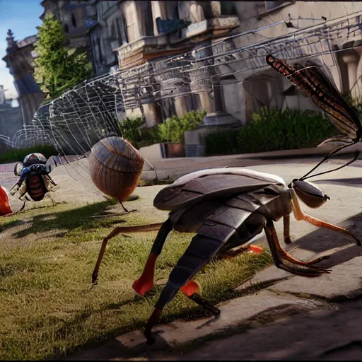 Image similar to bugs engaging in an illegal, criminal activities, highly detailed 3D render made in Cinema4D for Ubisoft Studios