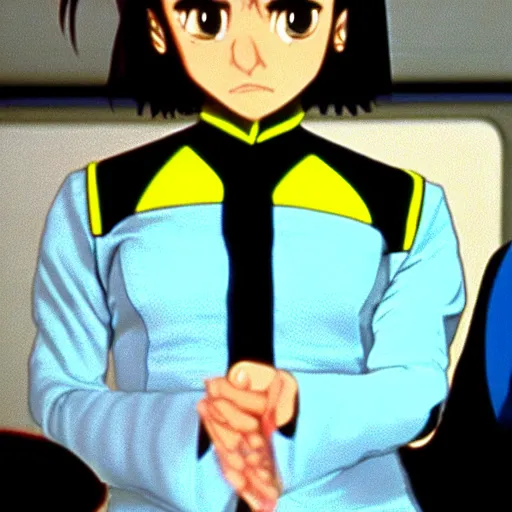 Prompt: still closeup photo of Star Trek The Next Generation 1991 episode with Kagura from Azumanga Daioh