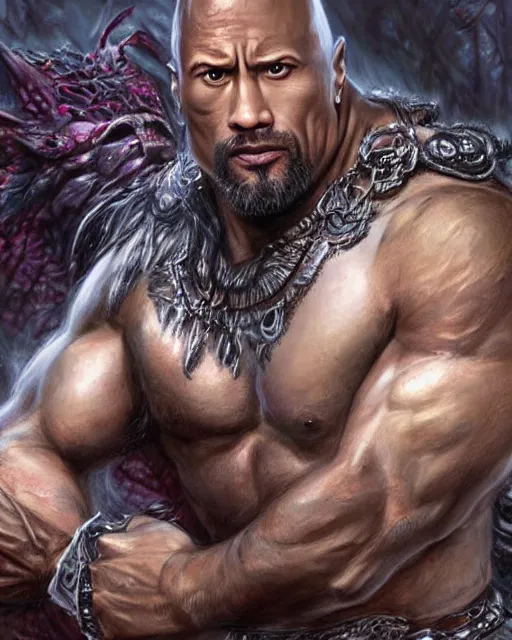 Image similar to dwayne johnson, dnd, high fantasy. royo, artgem, wlop