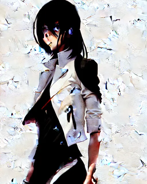 Image similar to a ultradetailed painting of a stylish woman wearing a white jacket with black skirt, by conrad roset, greg rutkowski and makoto shinkai trending on artstation