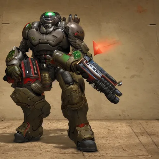 Image similar to doom slayer as american soldier, photography