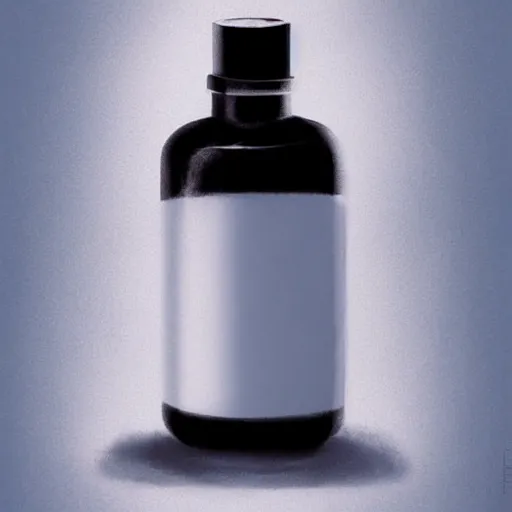 Image similar to concept art of white dietary supplement designed by porsche and richard mille in a transparent bottle with big black sticker on it, by aenaluck, artgerm and roberto ferri and greg rutkowski, light blue and white tones, digital painting, artstation, concept art, smooth, sharp foccus ilustration hq