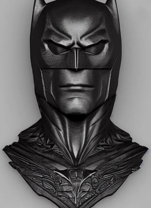 Image similar to high intricate bust of an batman carved from wood in baroque style, studio light, maria panfilova, andrea savchenko, mike kime, ludovic plouffe, qi sheng luo, oliver cook, trending on artstation