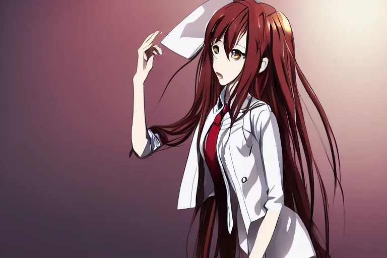 Image similar to makise kurisu digital art