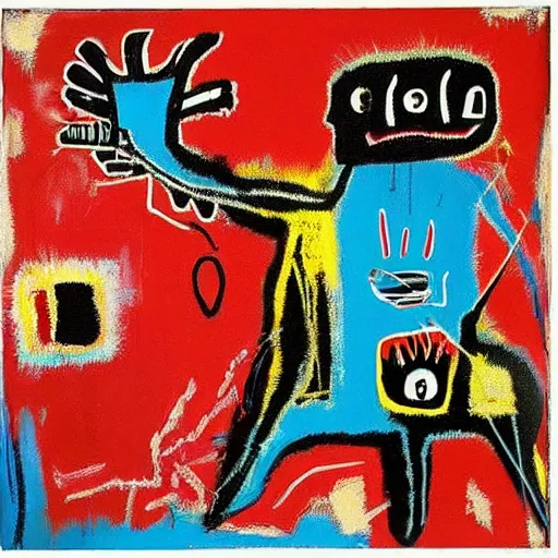 Prompt: “berries, diamonds, pigs, weeds, bagels, Acrylic, spray paint and oilstick on canvas, by Jean-Michel Basquiat”