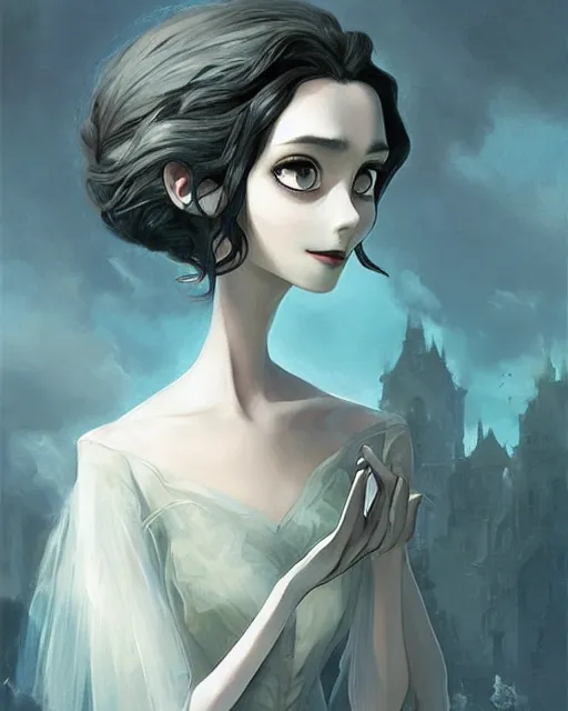 Image similar to elegant mysterious solemn desperate victor van dort from the corpse bride, portrait, illustration, the land of the death, rim light, top light, summer clear blue sky, perfectly shaded, soft painting, art by krenz cushart and wenjun lin