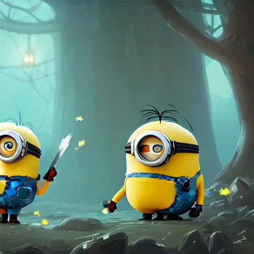 Image similar to cute minions by victo ngai and andreas rocha and greg rutkowski trending on artstation unreal engine 8 k hd wallpaperjpeg artifact blur