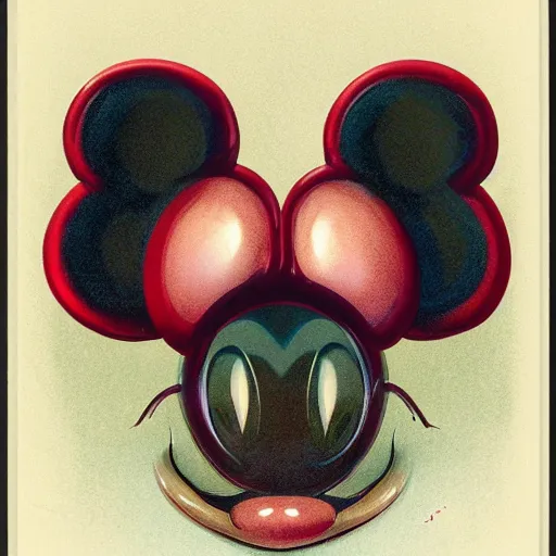 Prompt: front view of a demonic mickey mouse with compound eyes, symmetrical, photo by jean - baptiste monge!!!!!!!!!!!!!!!!!!!!!!!!!!!