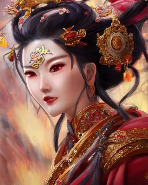 Image similar to diao chan from romance of three kingdoms in the paintetly style of WLOP, artgerm, brush stroke oil painting, imagine fx, artstation