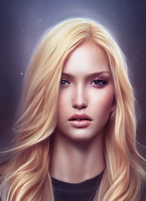 Image similar to image of a gorgeous female with long blonde hair in the style of stefan kostic, realistic, full body shot, wide angle, sharp focus, 8 k high definition, insanely detailed, intricate, elegant, art by stanley lau and artgerm, floating embers