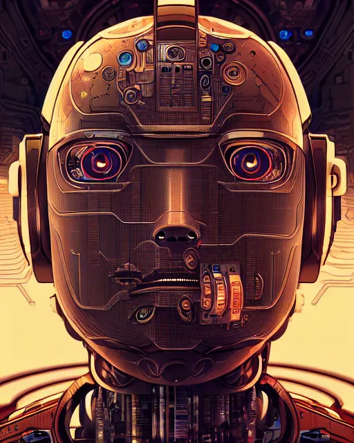 Image similar to robot, character portrait, portrait, close up, concept art, intricate details, highly detailed, sci - fi poster, cyberpunk art, in the style of disney, katsuhiro otomo