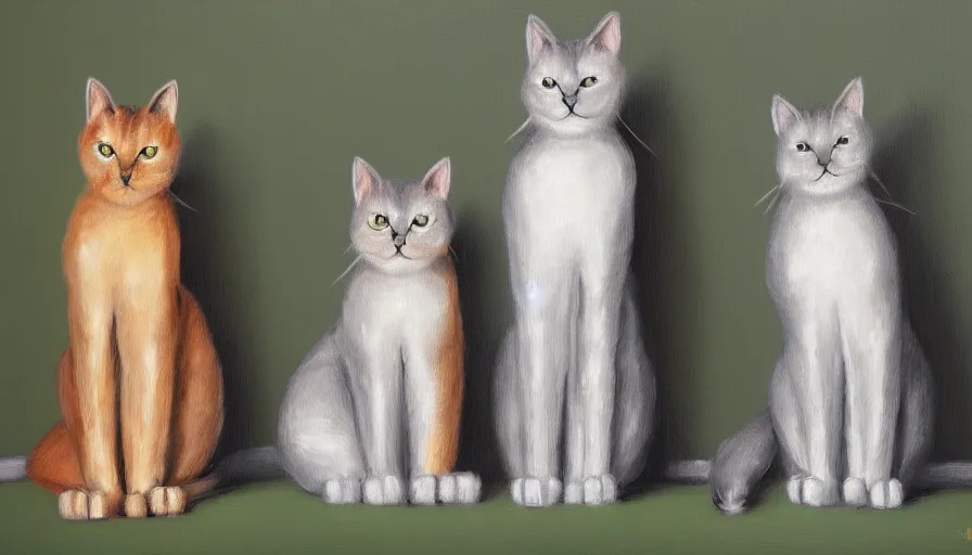 Prompt: artwork of really tall sitting cats by bob eggerton, thick brush, 4 k resolution
