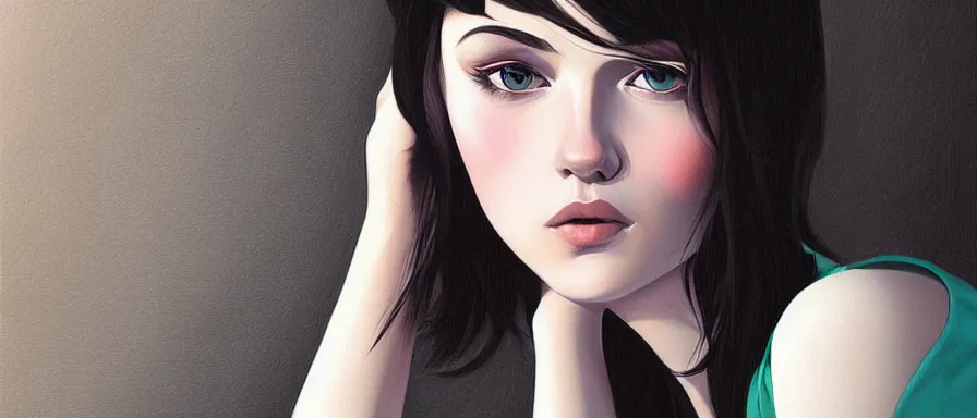 Image similar to Kaisa at pizzeria, head and shoulder portrait, art by Ilya Kuvshinov, extremely detailed, award winning