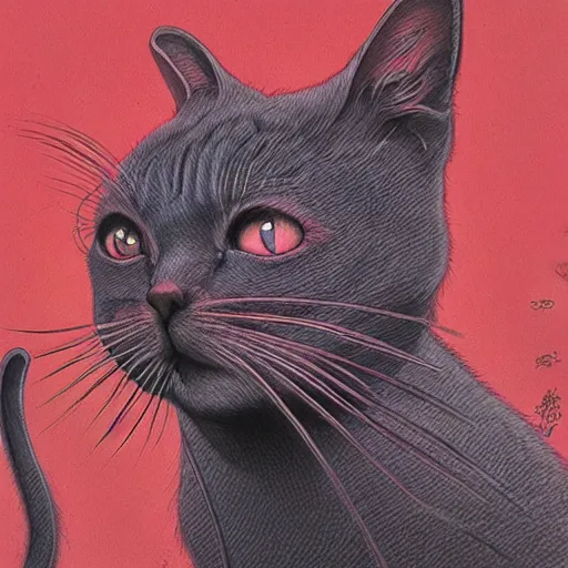 Image similar to a non-euclidian cat, art by James Jean, Wayne Barlowe, Laure Lipton