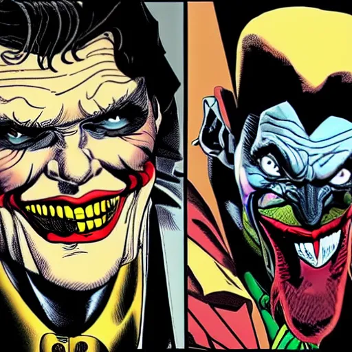 Image similar to willem dafoe as the joker, in batman : arkham knight, comic book style, by john romita jr, stan lee, jack kirby