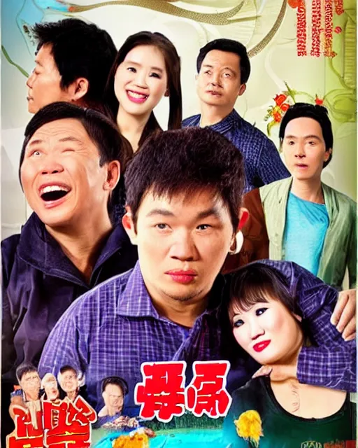 Prompt: Poster for a Vietnamese comedy movie about male pregnancy