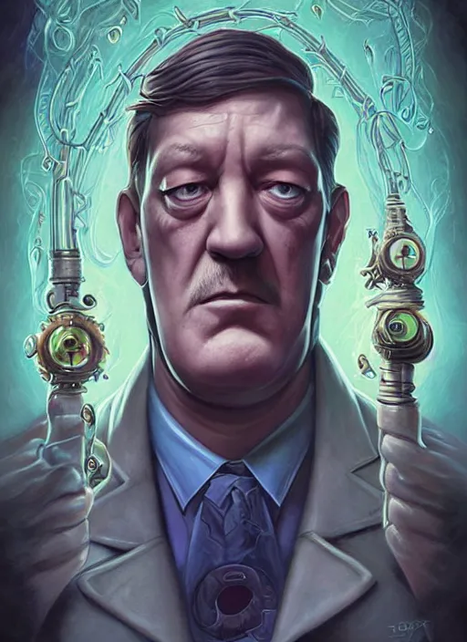 Image similar to lovecraft lovecraftian portrait of grumpy stephen fry, pixar style, by tristan eaton stanley artgerm and tom bagshaw