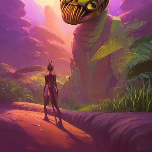 Prompt: portrait of a thri - kreen, jungle background, purple sky, behance hd artstation by jesper ejsing by rhads, makoto shinkai and lois van baarle, ilya kuvshinov, ossdraws