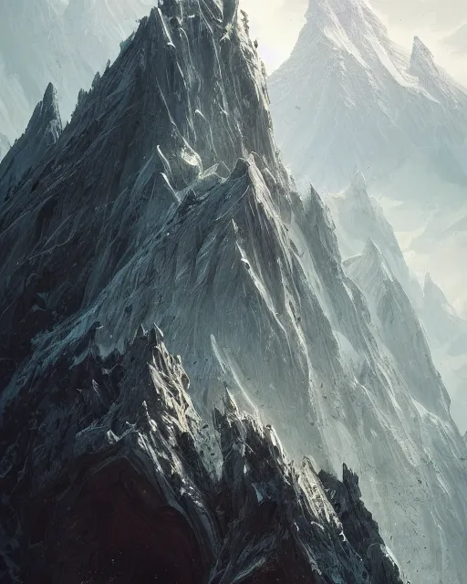 Image similar to a mountain in a shape of wolf teeths, terrifying, environment art, fantasy art, landscape art, in the style of greg rutkowski, illustration, epic, fantasy, intricate, hyper detailed, artstation, concept art, smooth, sharp focus, ray tracing