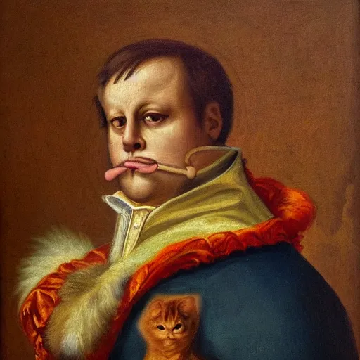 Image similar to a renaissance oil painting of garfield the cat as napoleon