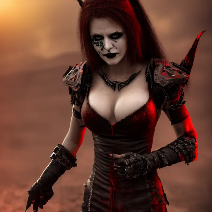 Image similar to photograph of a real-life beautiful! female vampire warrior. Extremely detailed. 8k