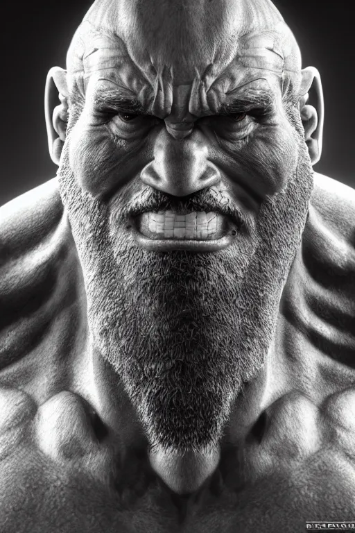 Image similar to studio portrait of hulking herculean ogre jesus christ, ultrafine hyperrealistic face illustration by kim jung gi, irakli nadar, intricate linework, sharp focus, bright colors, matte, octopath traveler, final fantasy, unreal engine highly rendered, global illumination, radiant light, intricate environment