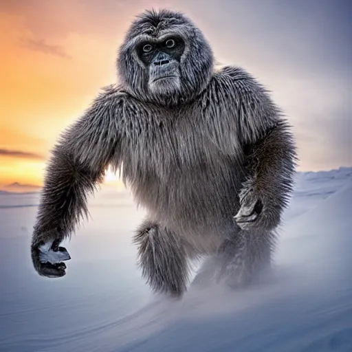 Image similar to wild running yeti, wildlife photography by Paul Nicklen, perfect lighting