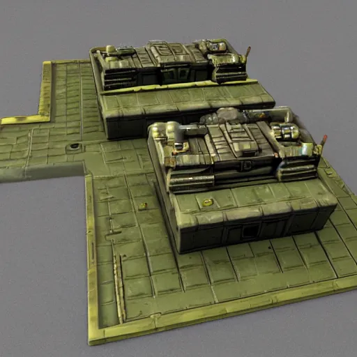 Image similar to 40k Tau empire bunker. Tao coalition. Greater good gromdark bunker. 3d printable wargaming terrain. High resolution render. CGSociety.