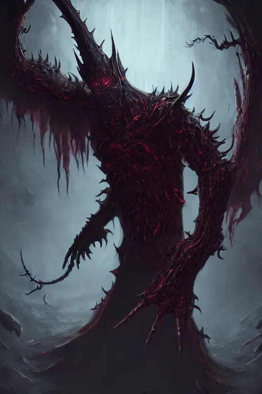 Image similar to a headless demon with unusually large arms as a Bloodborne boss, digital painting, WLOP, trending on artstation, 8k, epic composition, highly detailed, sharp focus