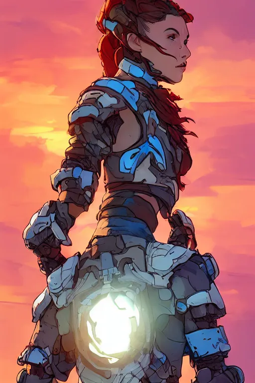 Image similar to combination suit armor aloy horizon forbidden west horizon zero dawn robot ninja mask helmet backpack tribal, art gta 5 comics, official fanart behance hd artstation by jesper ejsing, by rhads, makoto shinkai and lois van baarle, ilya kuvshinov, ossdraws radiating a glowing aura cgi rtx 2 0 2 2