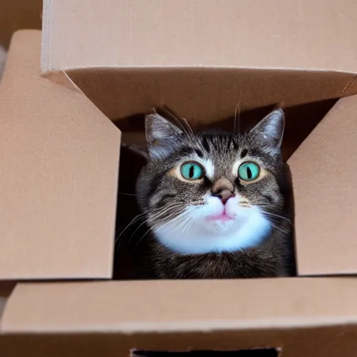Prompt: cat, cardboard box
