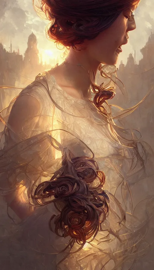 Image similar to time, fibonacci, sweat drops, insane, intricate, highly detailed, digital painting, artstation, concept art, smooth, sharp focus, illustration, Unreal Engine 5, 8K, art by artgerm and greg rutkowski and alphonse mucha